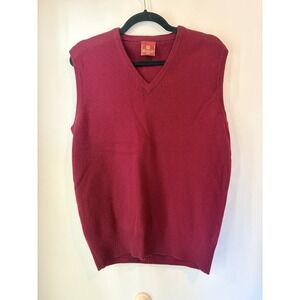 Vintage NORDSTROM Sweater Vest Mens Medium Red 100% Lambswool V-neck Preppy